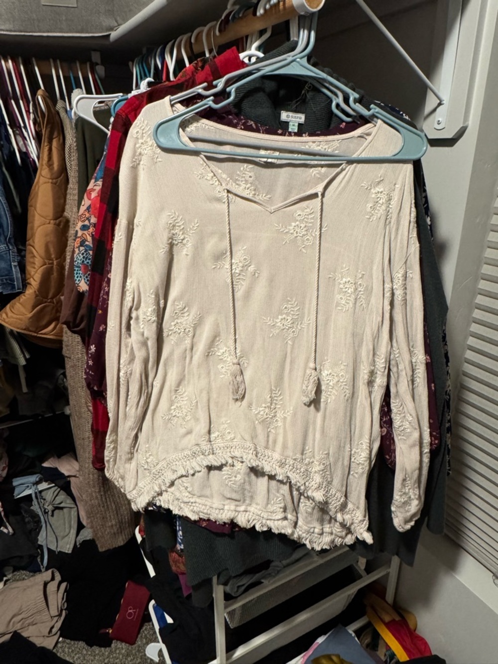 Surf Gypsy Cream Embroidered Boho Pullover Top
